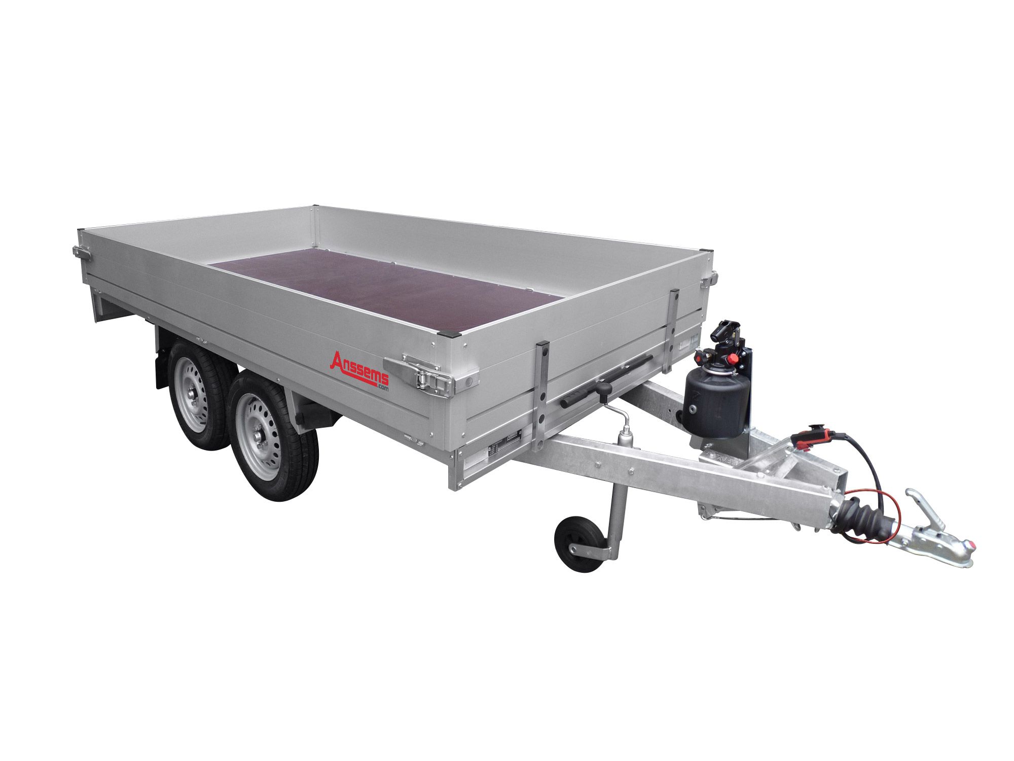 Hier sehen Sie ein Bild von unserem Anh&auml;nger R&uuml;ckwärts-Kipper der Marke Anssems im geschlossenen Zustand von rechts